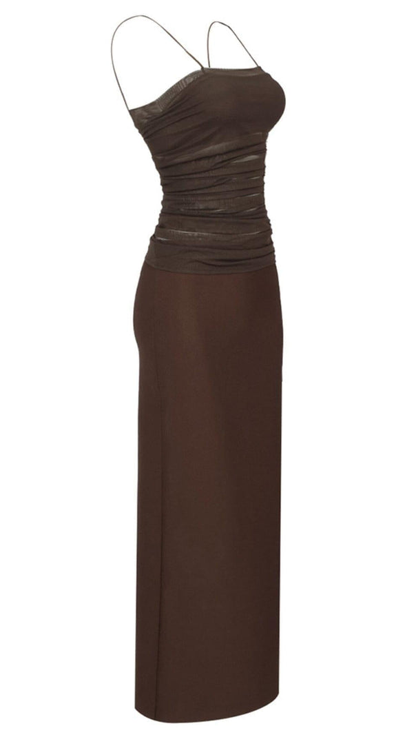 AIIZIE STRAPPY MESH MAXI DRESS IN BROWN - product image