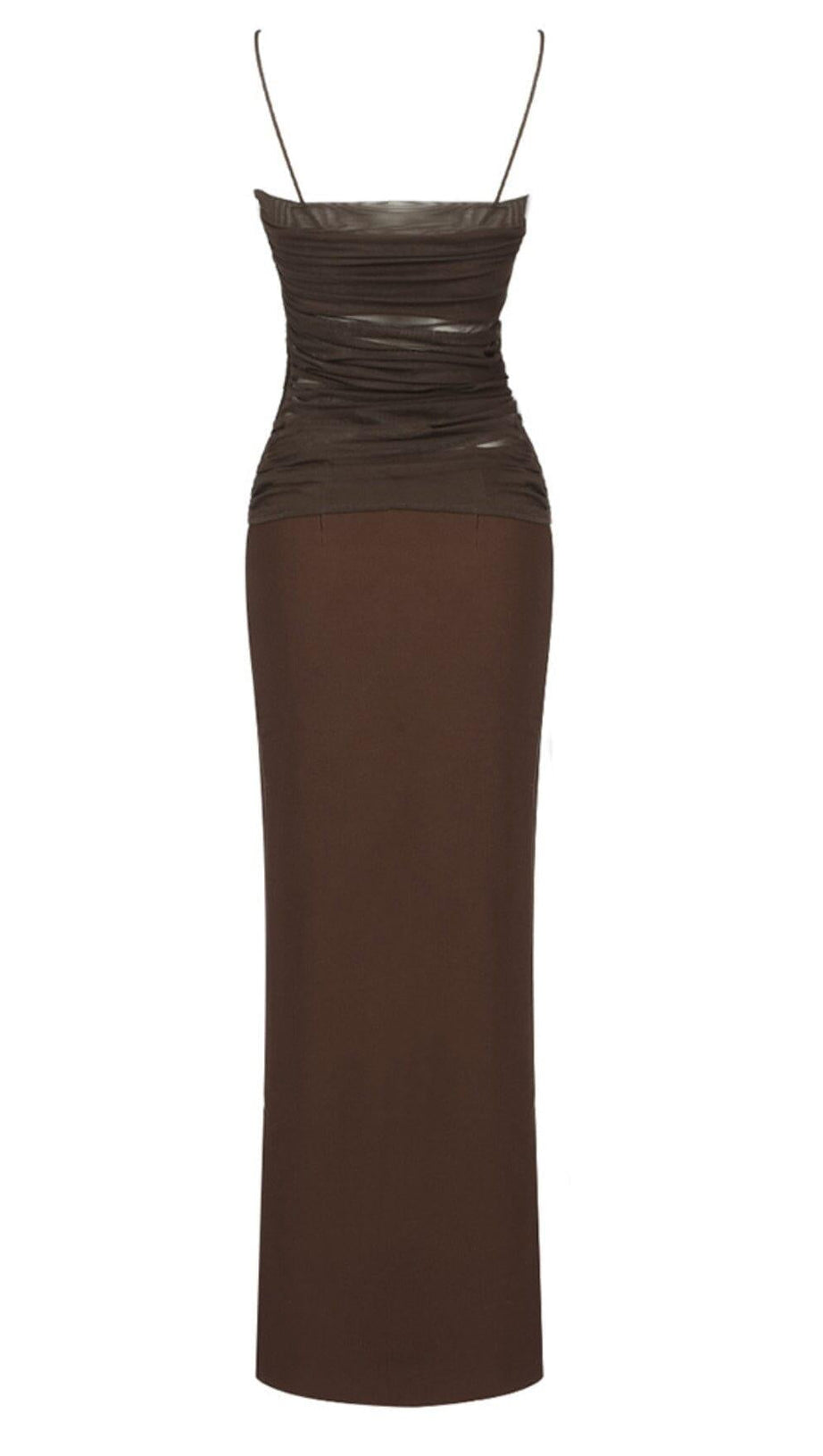 BRAUNES MAXIKLEID AUS NETZ MIT TRÄGERN