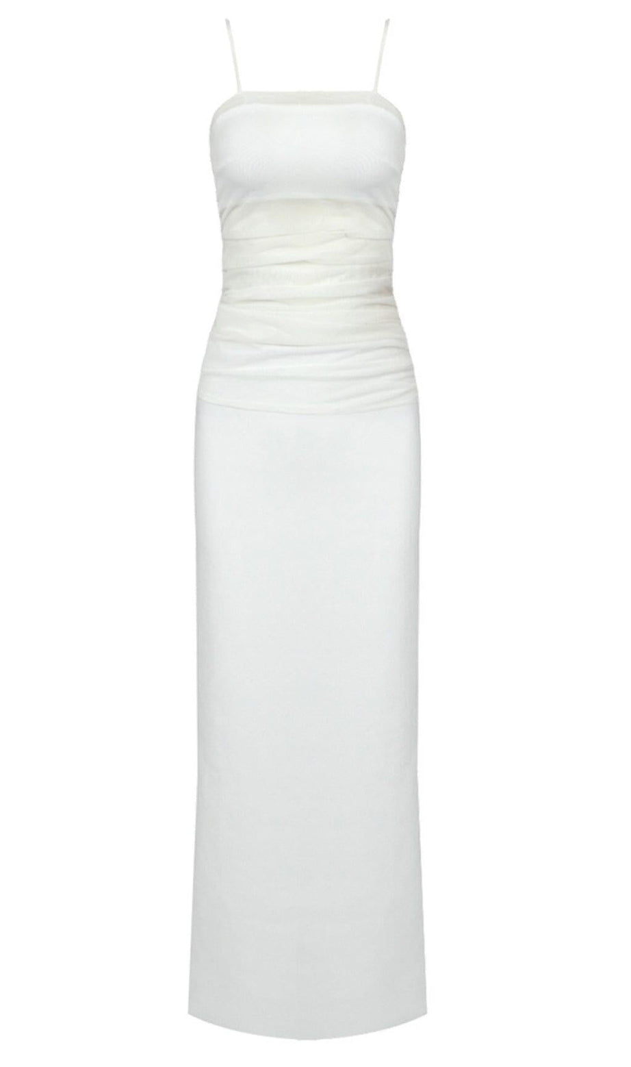 STRAPPY MESH MAXI DRESS IN WHITE