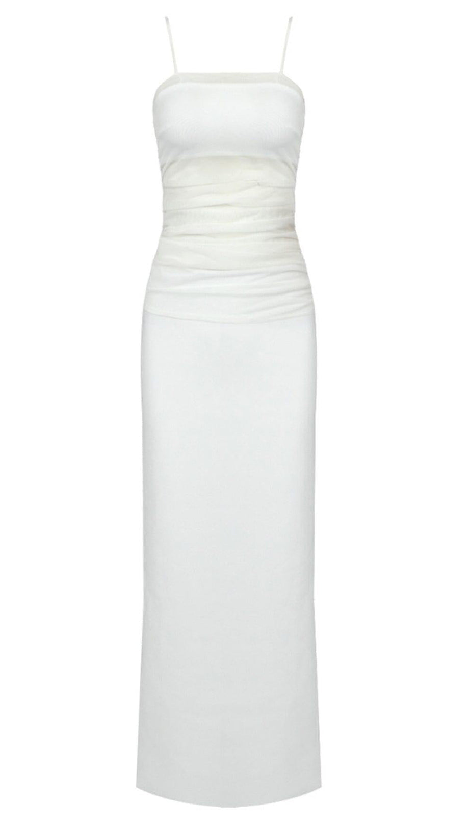 STRAPPY MESH MAXI DRESS IN WHITE