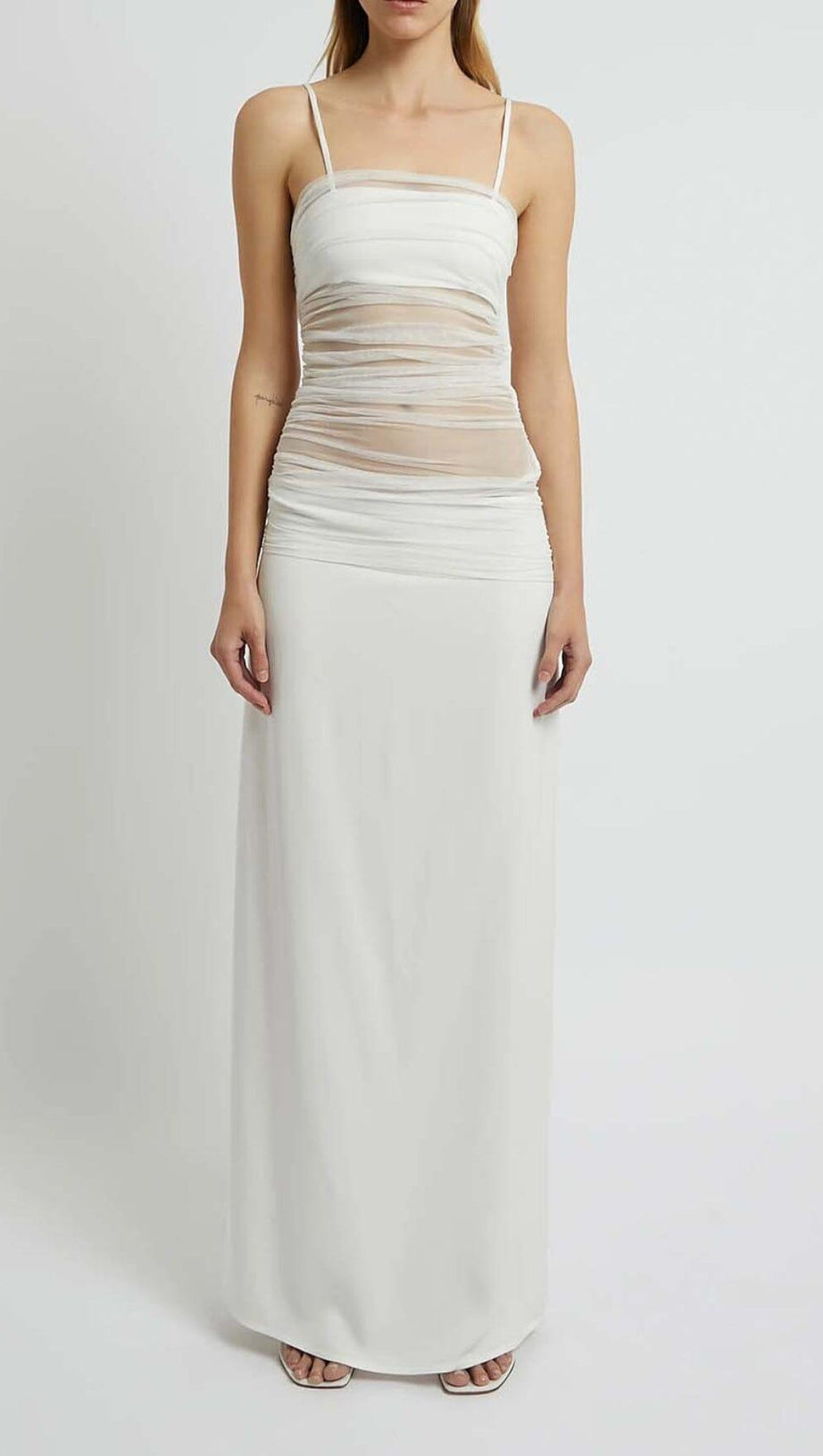 STRAPPY MESH MAXI DRESS IN WHITE