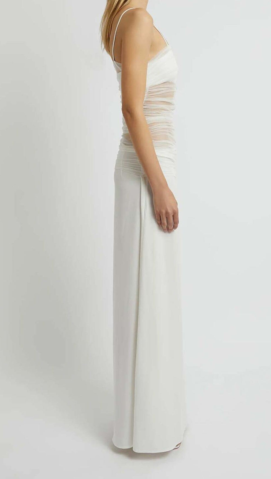 STRAPPY MESH MAXI DRESS IN WHITE