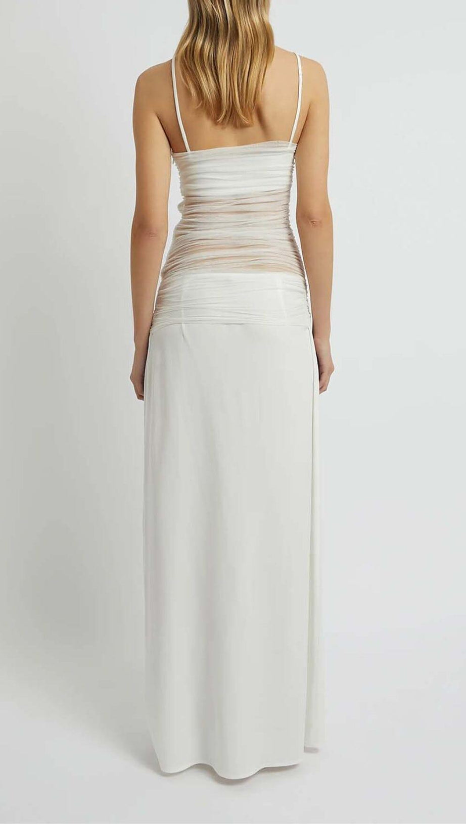 STRAPPY MESH MAXI DRESS IN WHITE