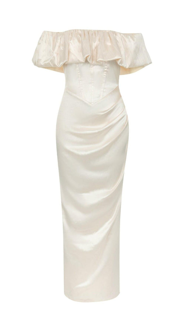 AIIZIE SOLID COLOR ONE-SHOULDER STRAPLESS PLEATED SILK HIP-HUGGING DRESS - product image