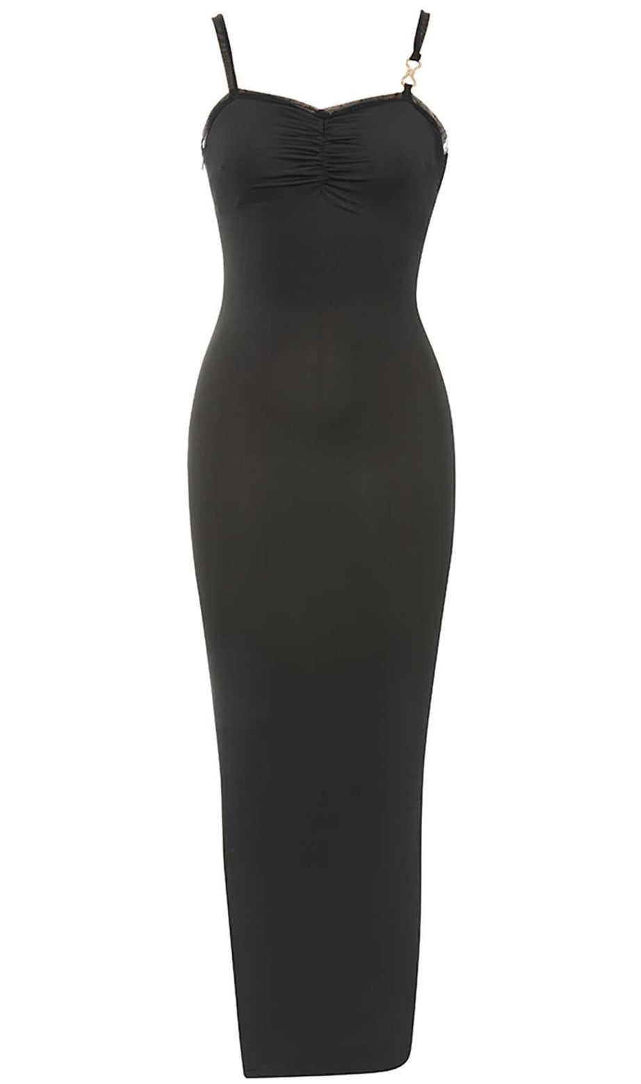 STRAPPY MESH MIDI DRESS IN BLACK