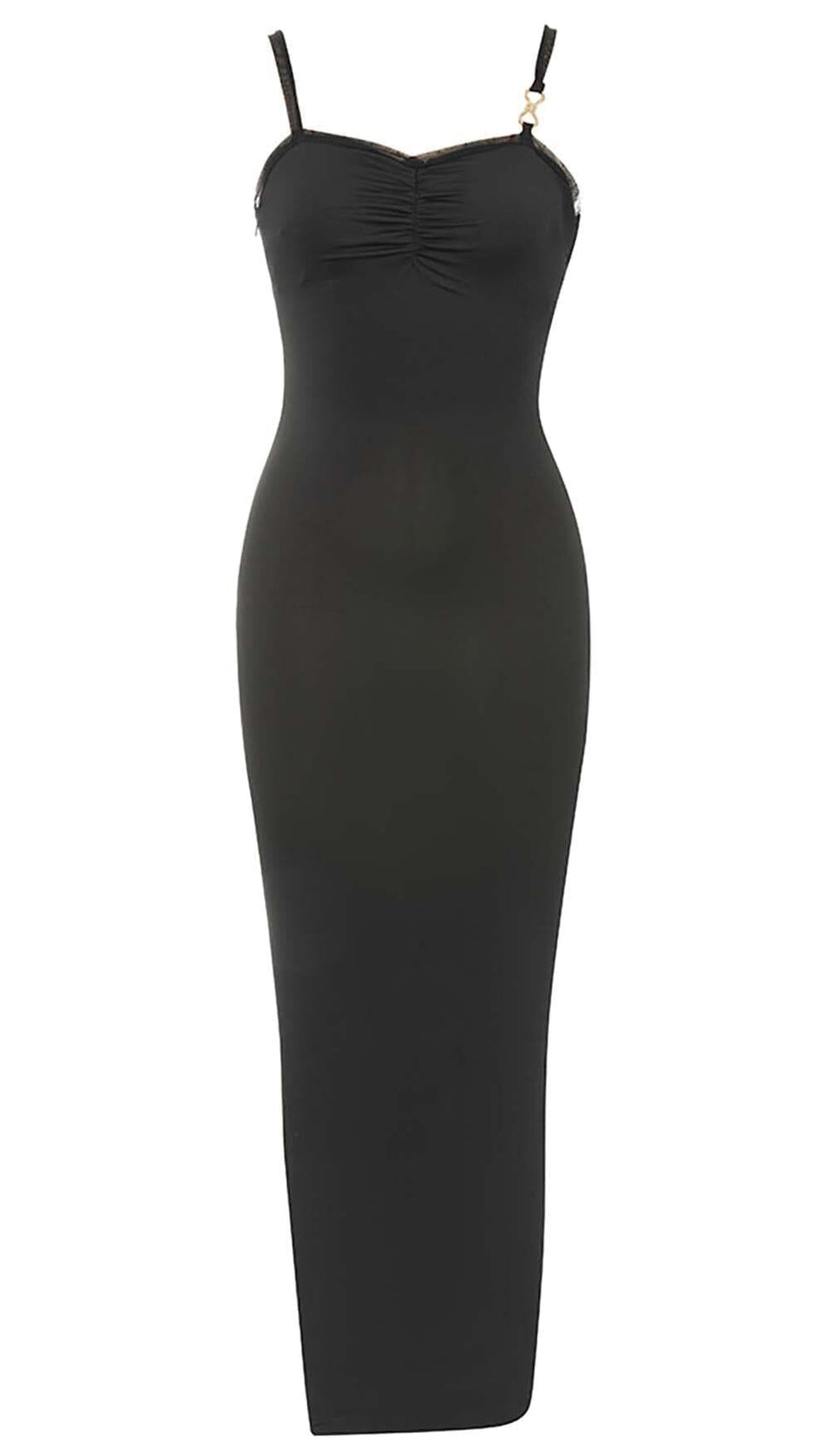 ABITO MIDI IN RETE CON SPALLINE NERO