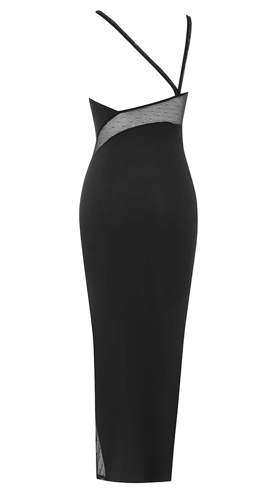 STRAPPY MESH MIDI DRESS IN BLACK