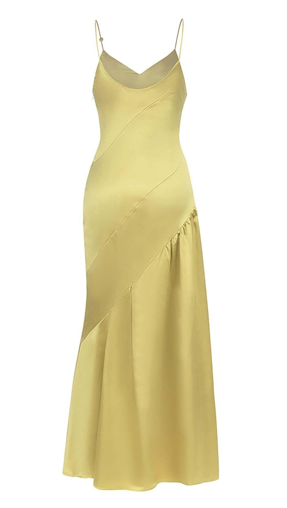 MIDIKLEID AUS SATIN MIT TRÄGERN IN HELLEM OCKER