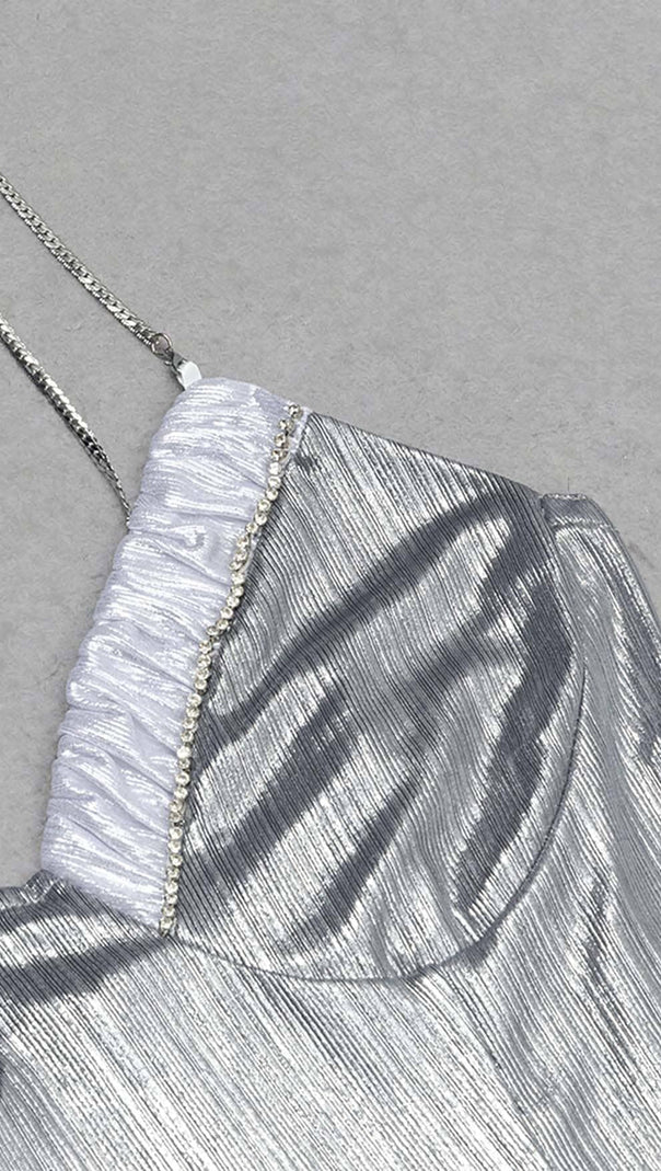 AIIZIE STRAPPY SPILT MIDI DRESS IN METALLIC SILVER - product image