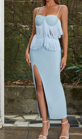 TASSEL BANDAGE MIDI DRESS IN LIGHT BLUE