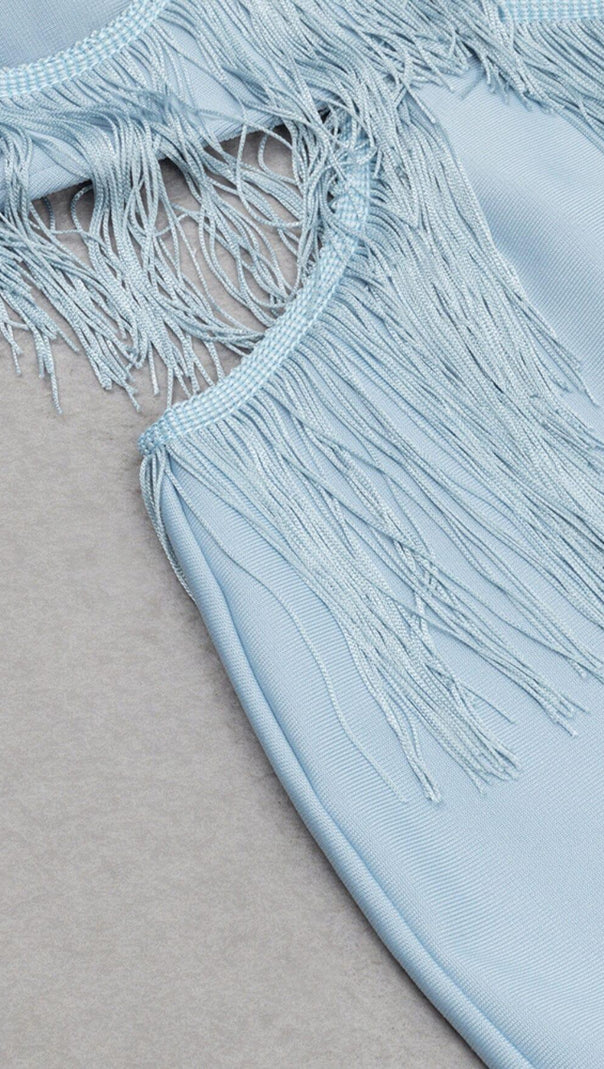 AIIZIE TASSEL BANDAGE MIDI DRESS IN LIGHT BLUE - product image