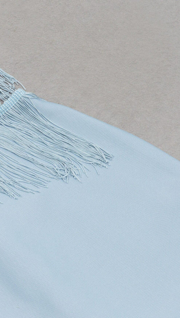 AIIZIE TASSEL BANDAGE MIDI DRESS IN LIGHT BLUE - product image