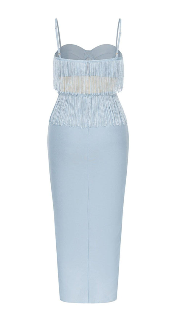 AIIZIE TASSEL BANDAGE MIDI DRESS IN LIGHT BLUE - product image