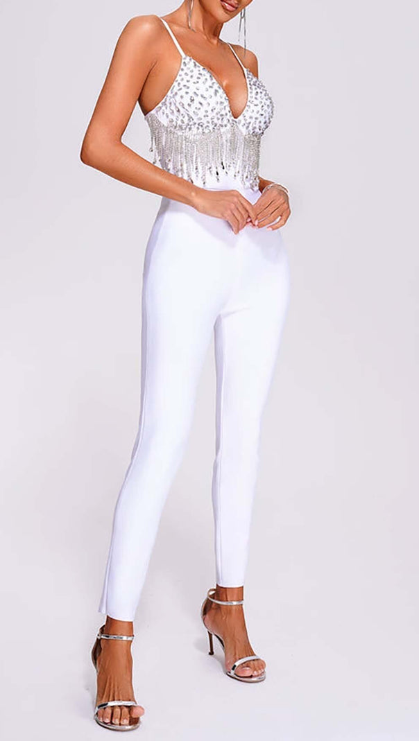 AIIZIE TASSEL CRYSTAL-EMBELLISHED JUMPSUIT IN WHITE - product image