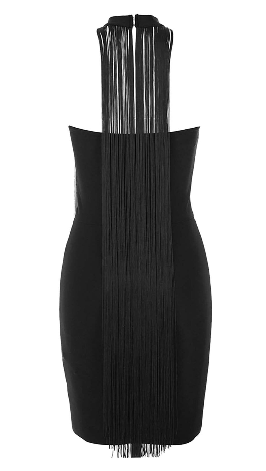 TASSEL HALTER BANDAGE MIDI DRESS IN BALCK