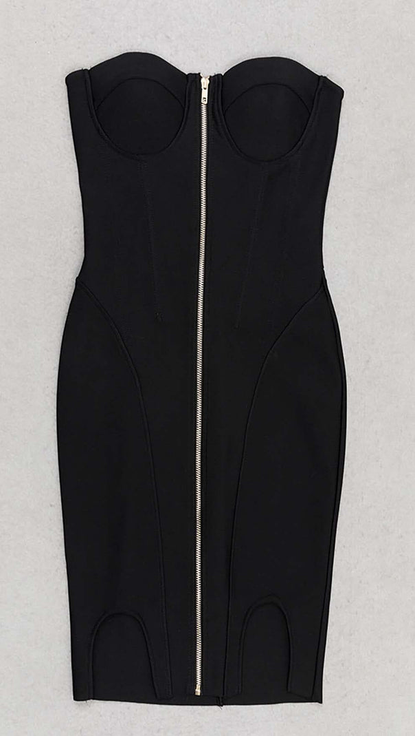 AIIZIE TASSEL HALTER BANDAGE MIDI DRESS IN BALCK - product image