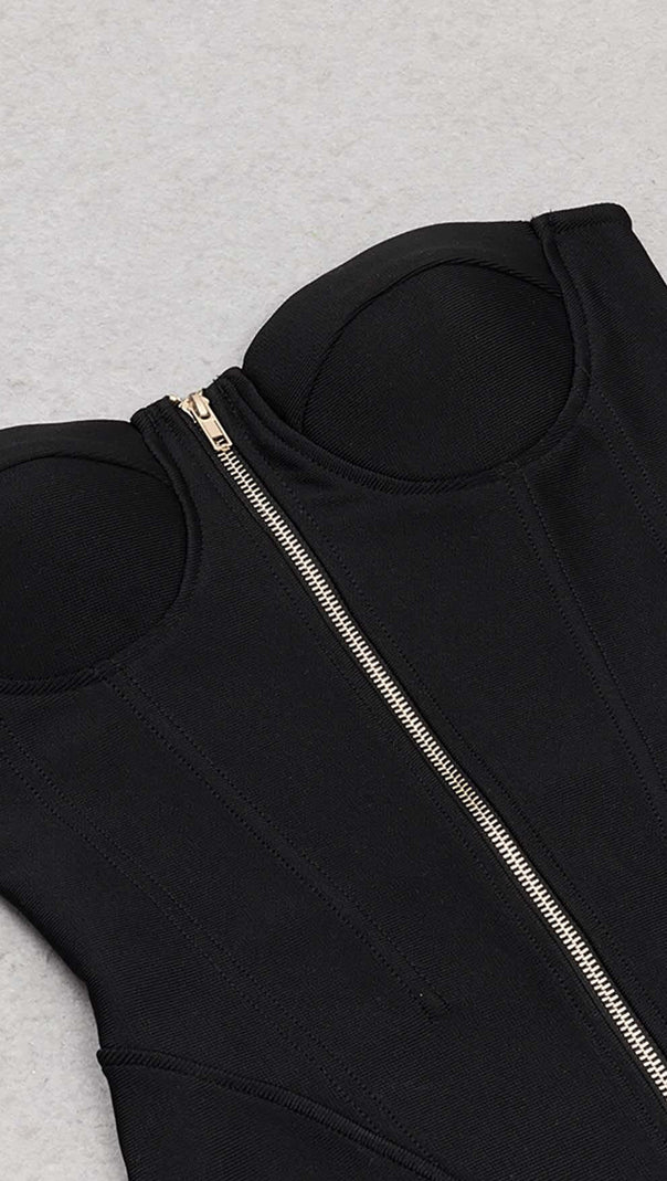 AIIZIE TASSEL HALTER BANDAGE MIDI DRESS IN BALCK - product image