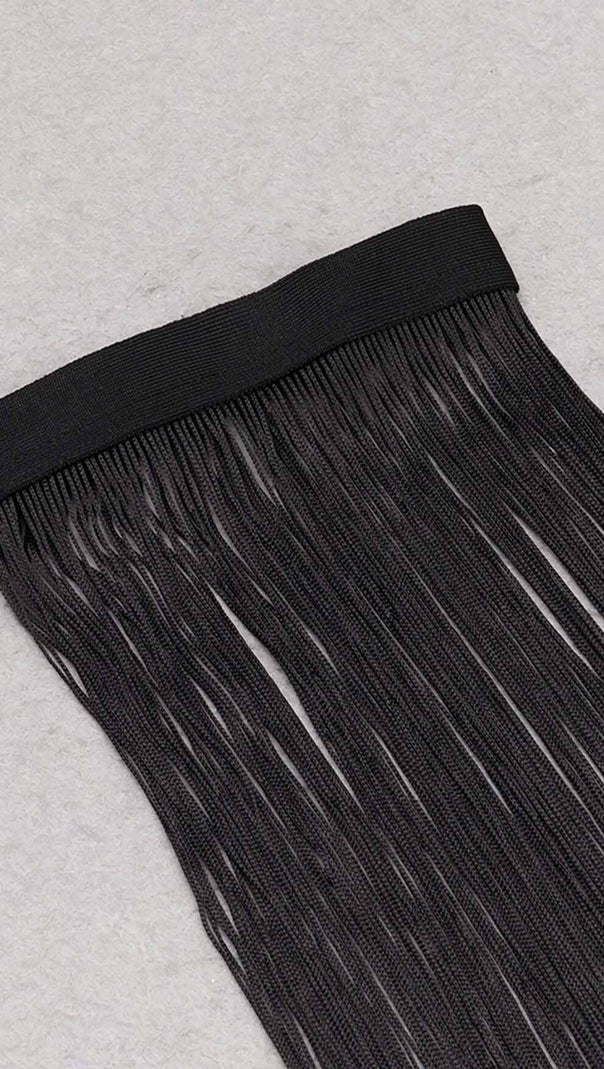AIIZIE TASSEL HALTER BANDAGE MIDI DRESS IN BALCK - product image