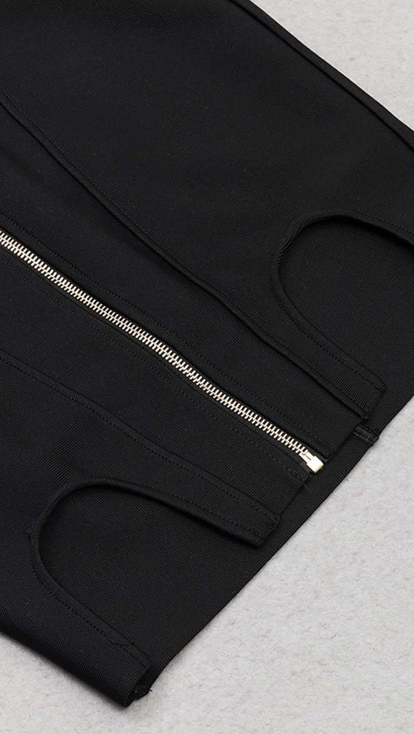 AIIZIE TASSEL HALTER BANDAGE MIDI DRESS IN BALCK - product image