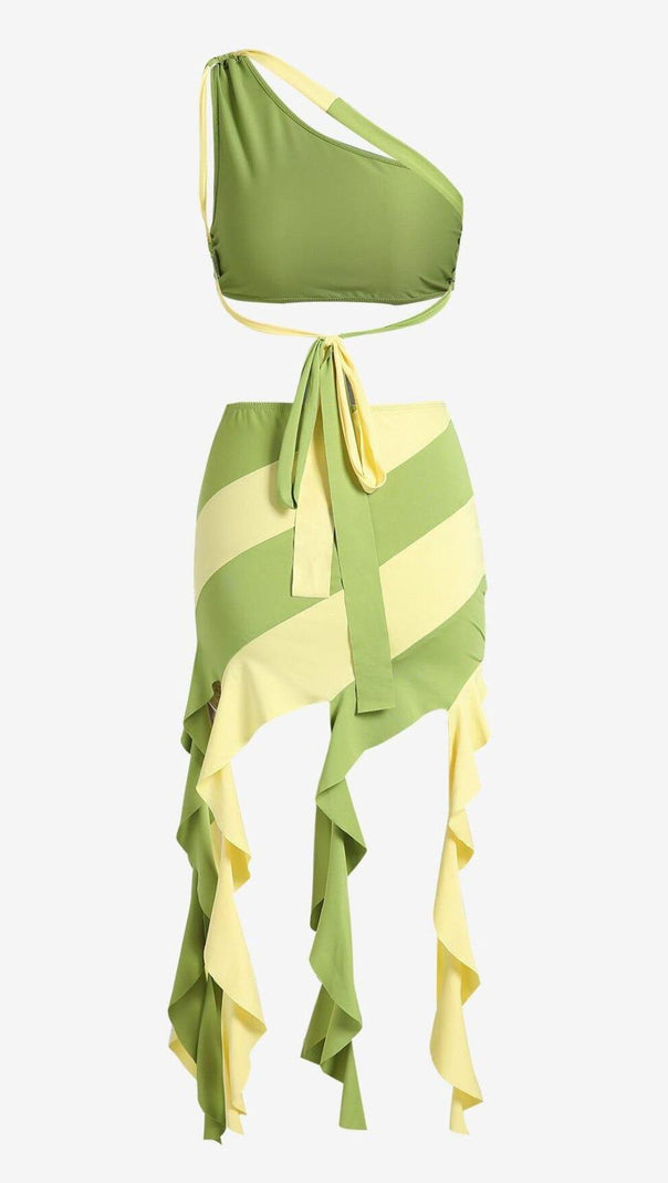 AIIZIE TASSEL IRREGULAR TWO-PIECE DRESS IN MOSS GREEN - product image