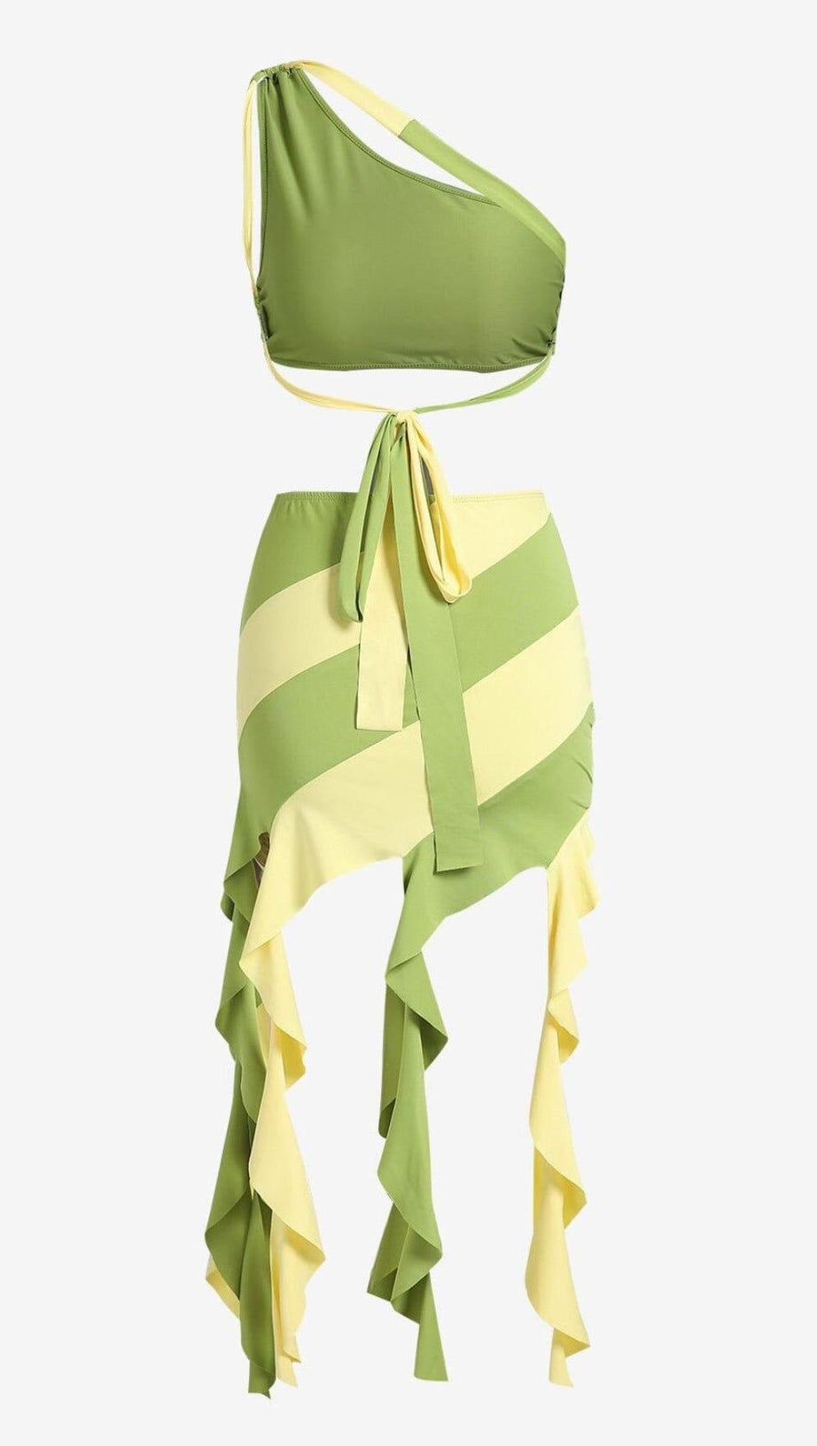 TASSEL IRREGULAR TWO-PIECE DRESS IN MOSS GREEN
