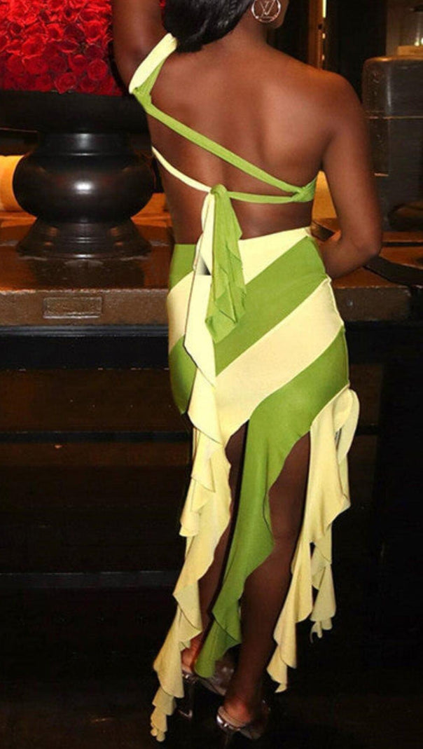 AIIZIE TASSEL IRREGULAR TWO-PIECE DRESS IN MOSS GREEN - product image
