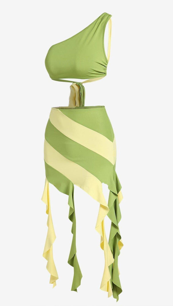 AIIZIE TASSEL IRREGULAR TWO-PIECE DRESS IN MOSS GREEN - product image