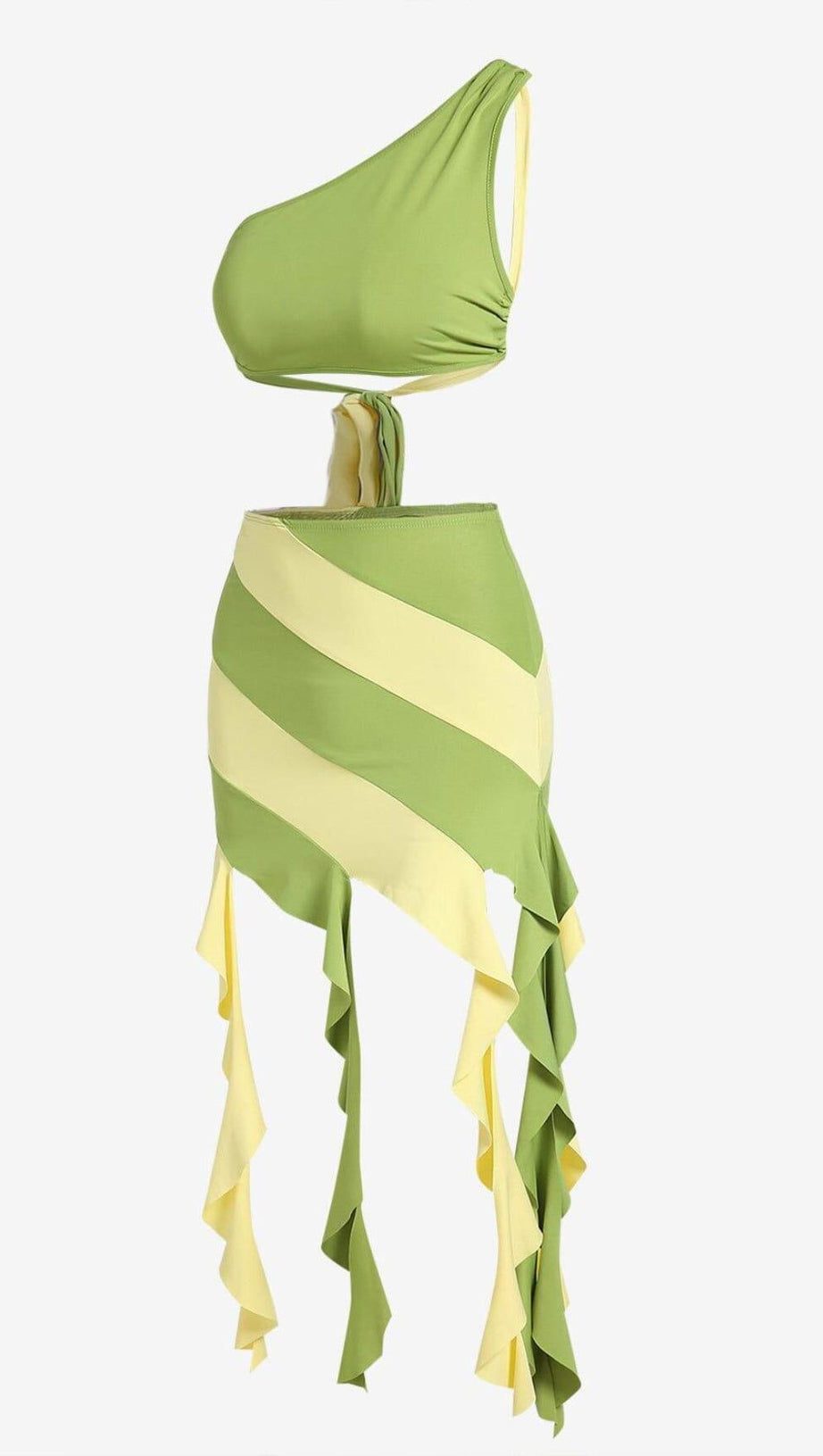 TASSEL IRREGULAR TWO-PIECE DRESS IN MOSS GREEN