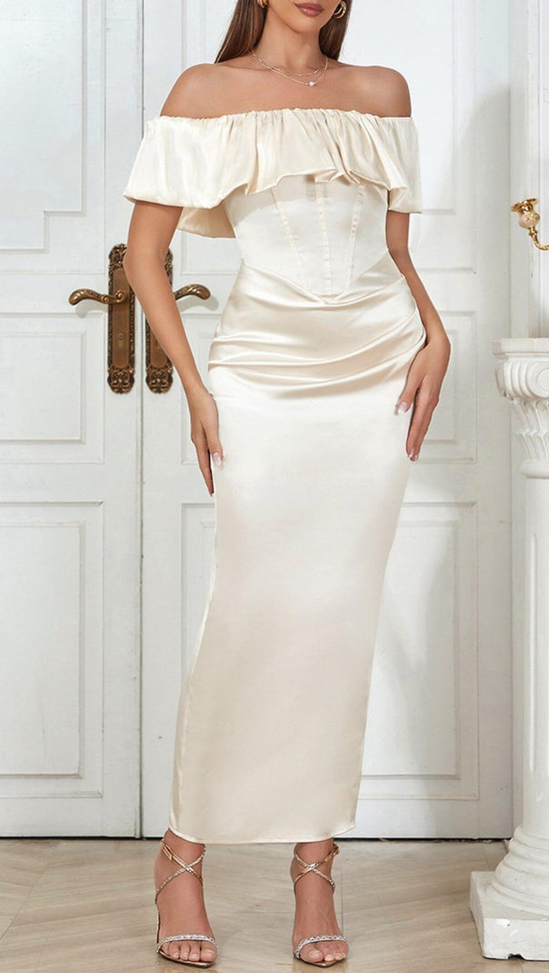 AIIZIE SOLID COLOR ONE-SHOULDER STRAPLESS PLEATED SILK HIP-HUGGING DRESS - product image