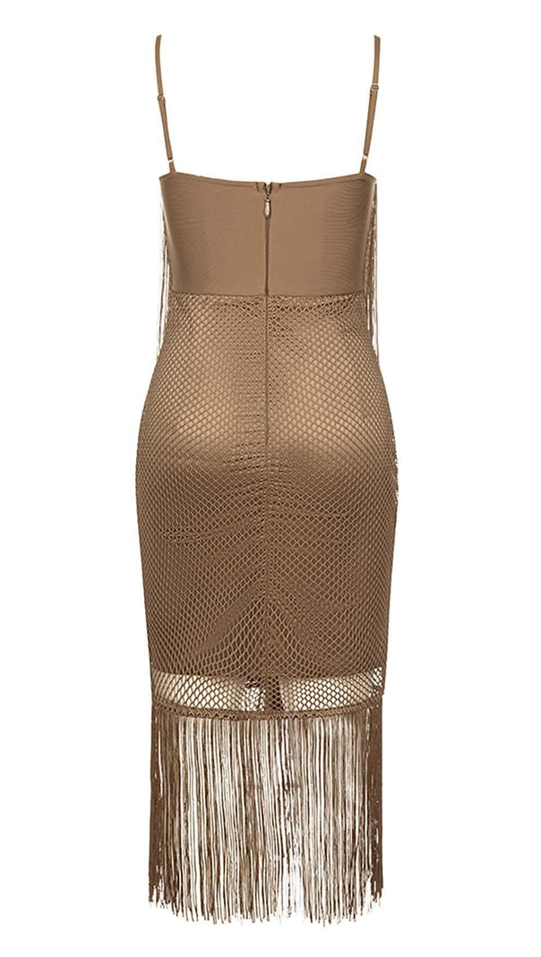 AIIZIE TASSEL MESH MIDI DRESS IN BROWN - product image