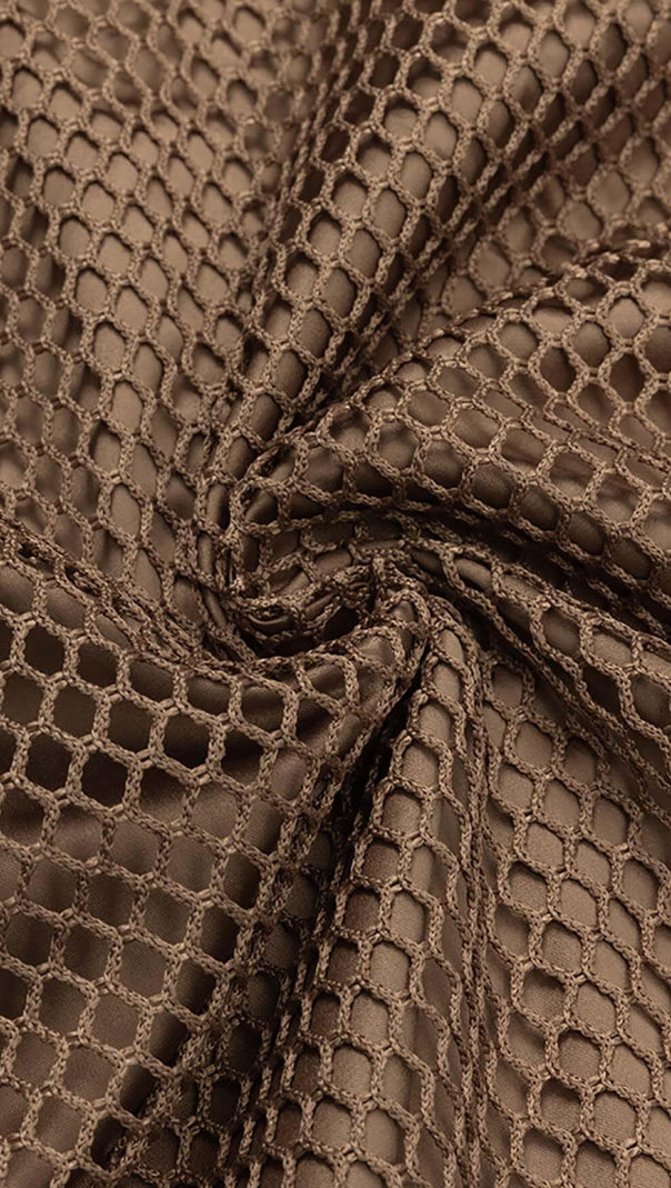 ABITO MIDI CON NAPPE IN RETE MARRONE