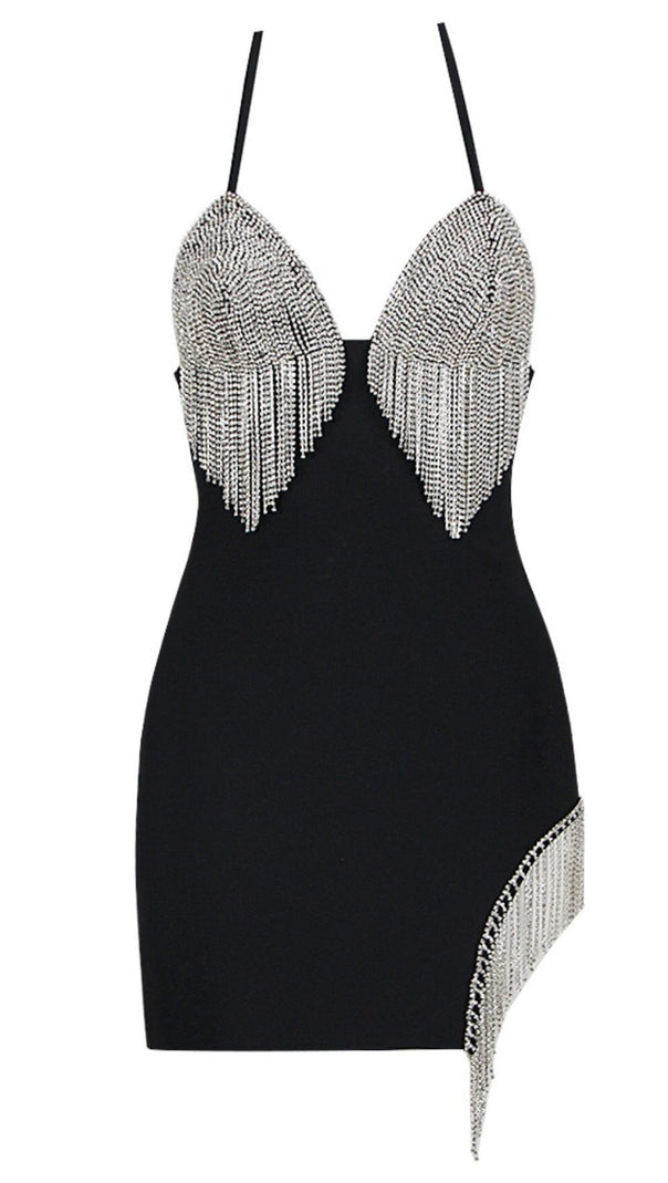 AIIZIE TASSEL PLUNGE MINI DRESS IN BLACK - product image