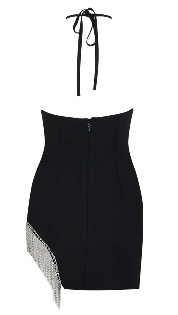 AIIZIE TASSEL PLUNGE MINI DRESS IN BLACK - product image