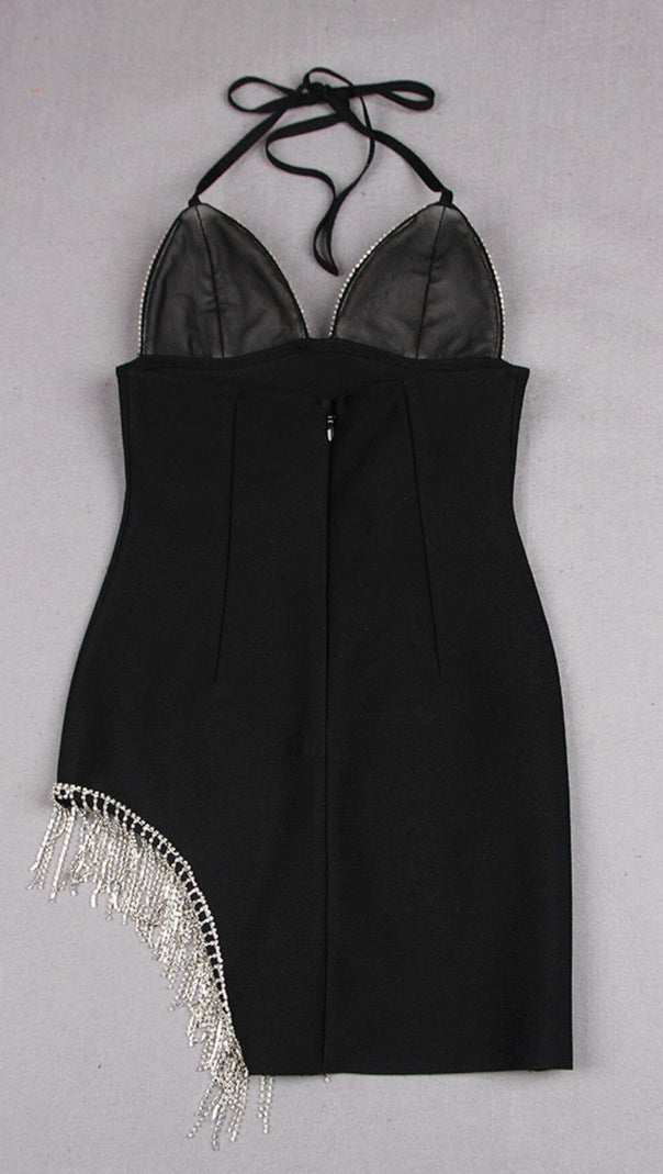 AIIZIE TASSEL PLUNGE MINI DRESS IN BLACK - product image
