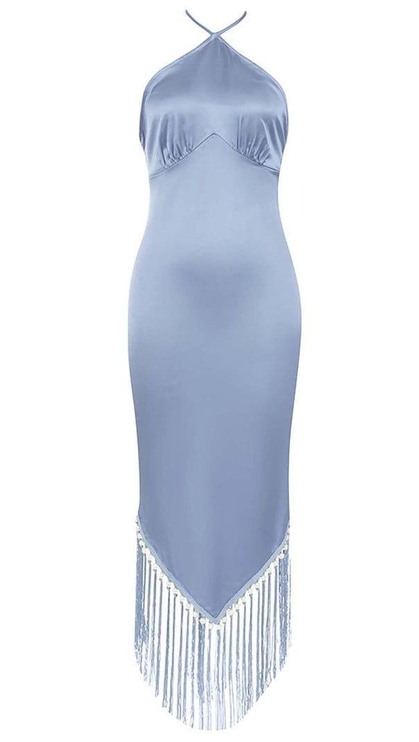 AIIZIE TASSEL SATIN MIDI DRESS IN BLUE - product image