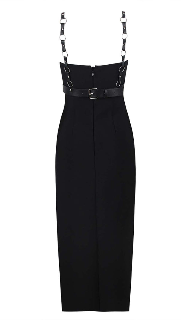AIIZIE THIGH SLIT BANDAGE MIDI DRESS IN BLACK - product image