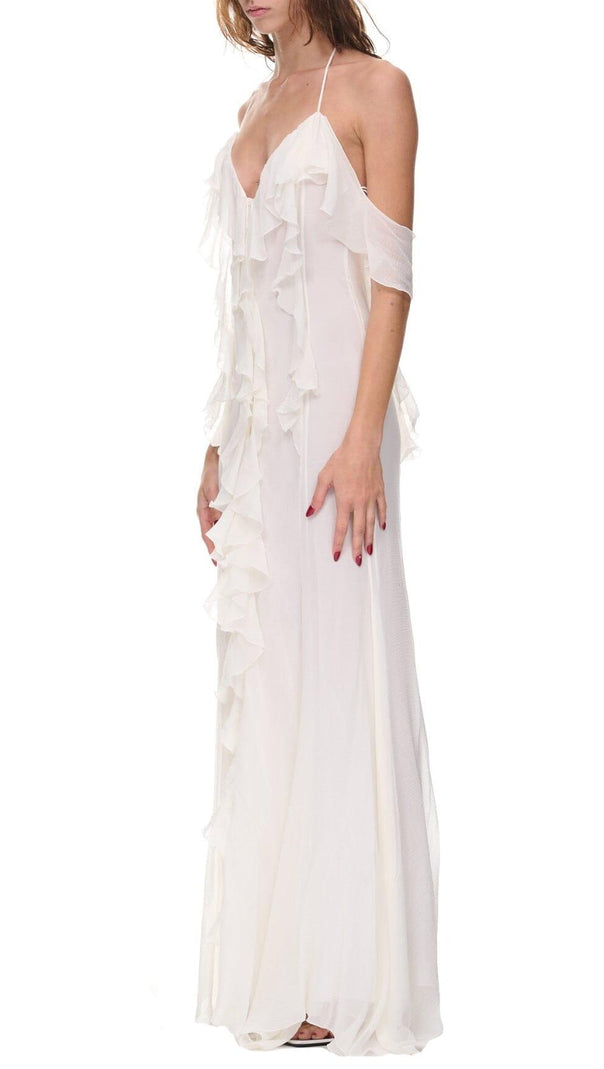 AIIZIE THIGH SLIT LACE MIDI DRESS IN WHITE - product image