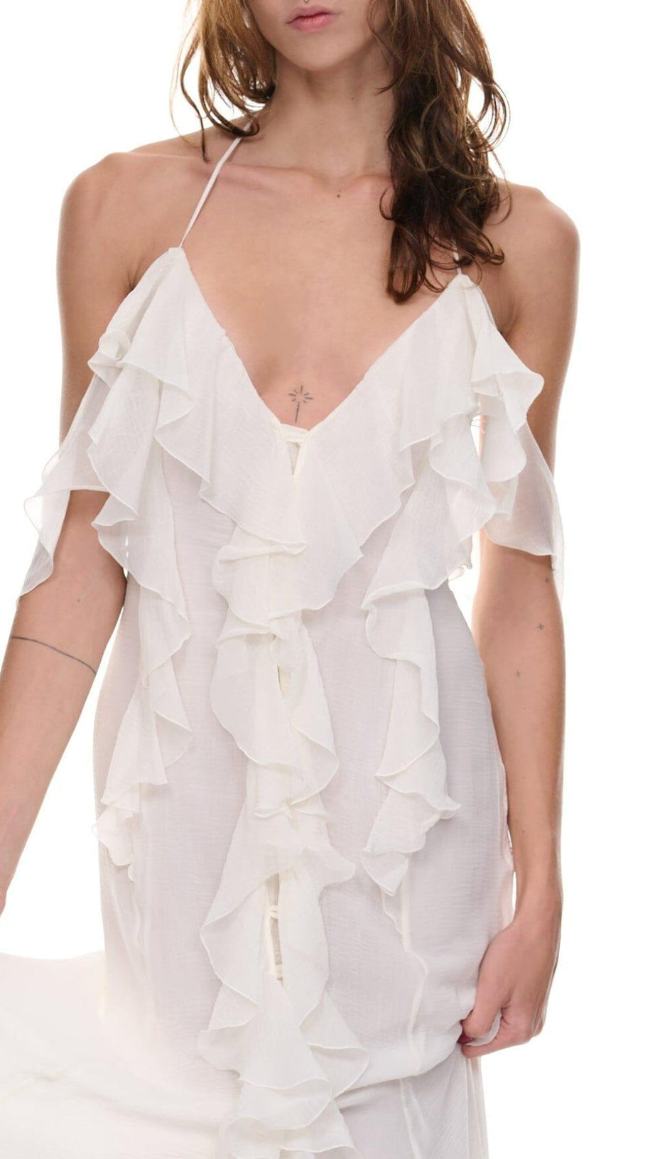 THIGH SLIT LACE MIDI DRESS IN WHITE