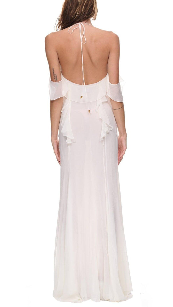 AIIZIE THIGH SLIT LACE MIDI DRESS IN WHITE - product image