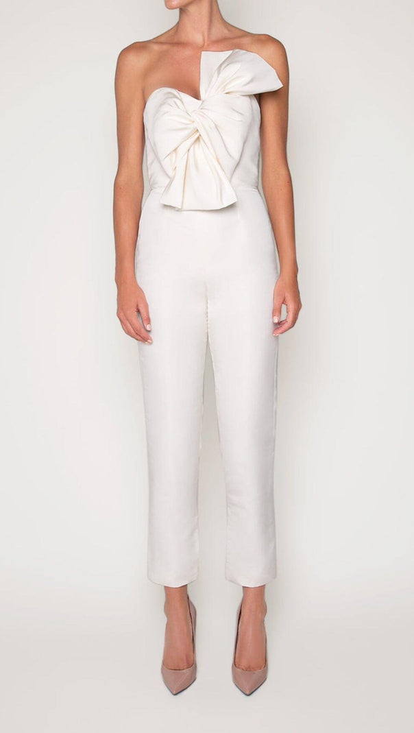 AIIZIE TWISTED BOW SILK FAILLE JUMPSUIT - product image