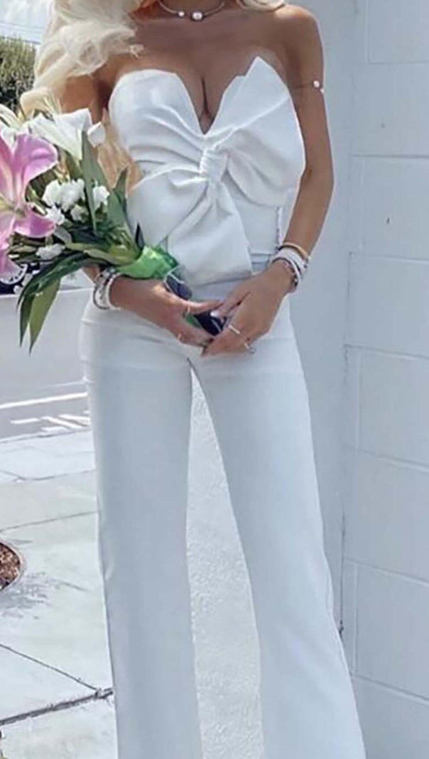 AIIZIE TWISTED BOW SILK FAILLE JUMPSUIT - product image