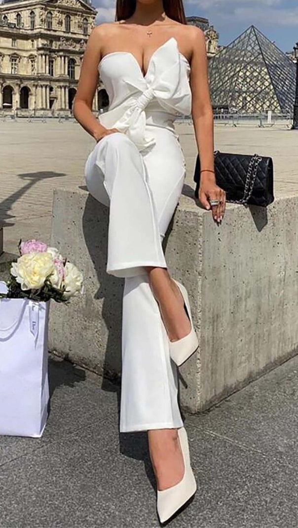 AIIZIE TWISTED BOW SILK FAILLE JUMPSUIT - product image