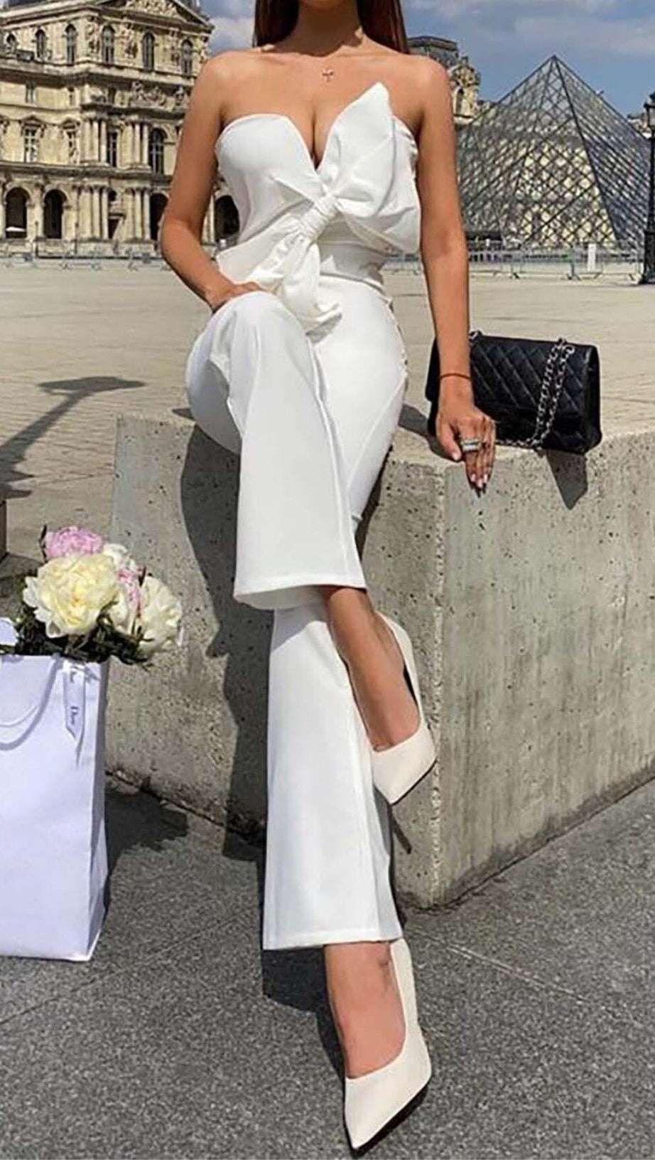 TWISTED BOW SILK FAILLE JUMPSUIT