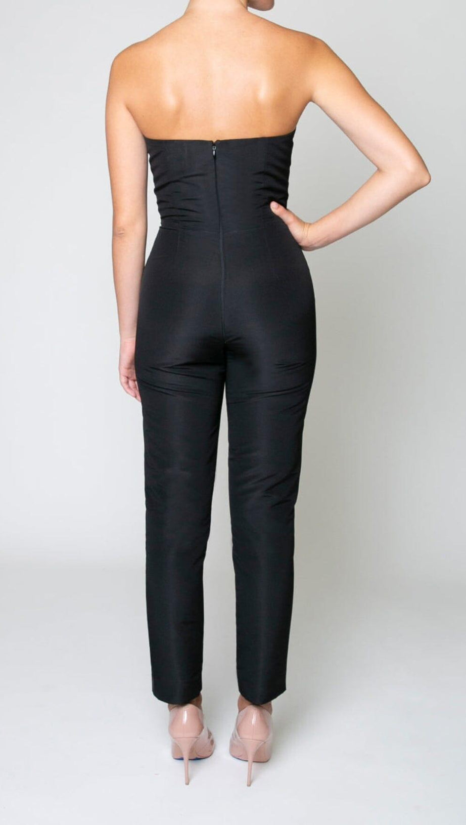 TWISTED BOW SILK FAILLE JUMPSUIT
