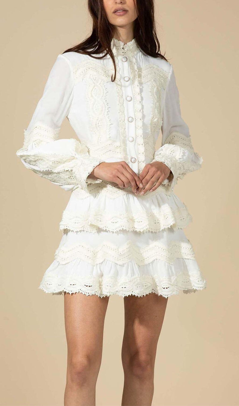 TWO LAYERS TIERED RUFFLES MINI DRESS IN WHITE