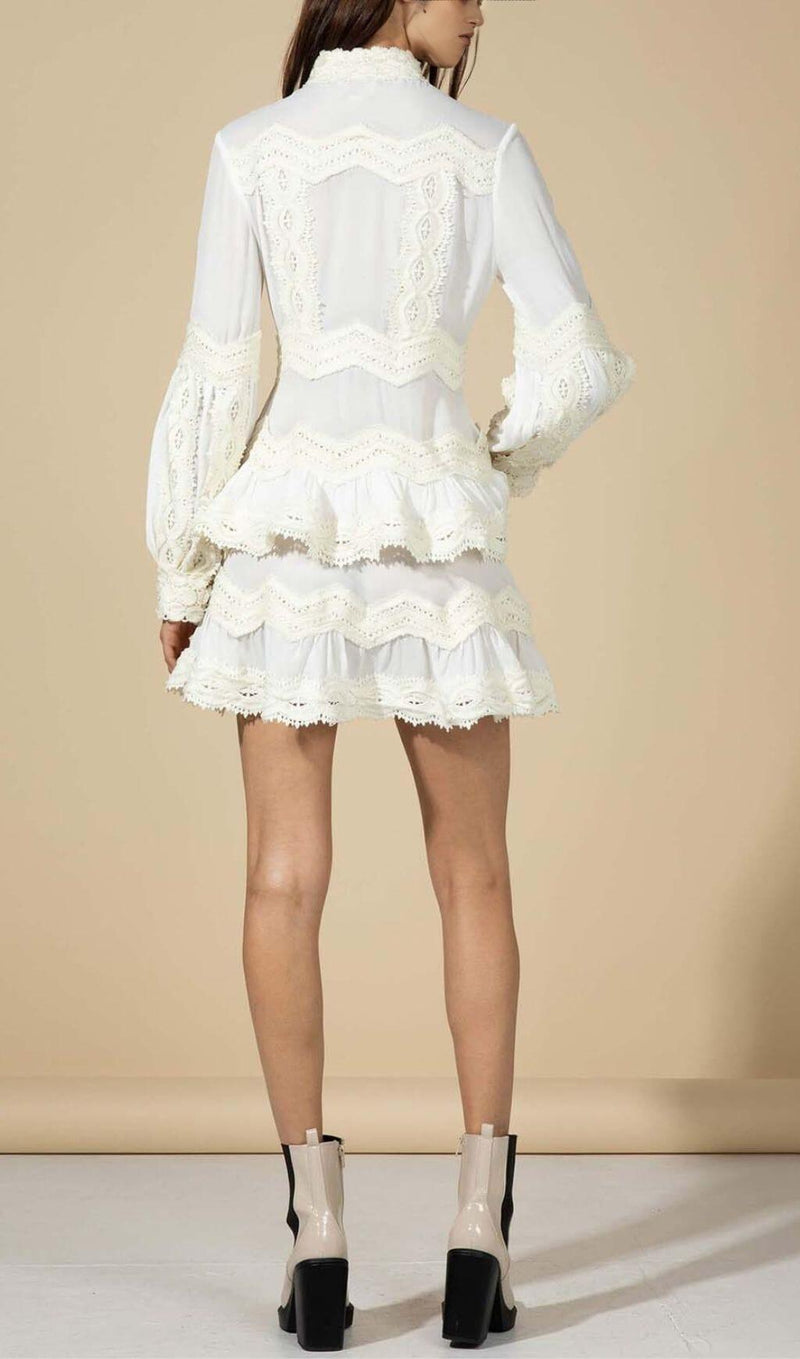 TWO LAYERS TIERED RUFFLES MINI DRESS IN WHITE