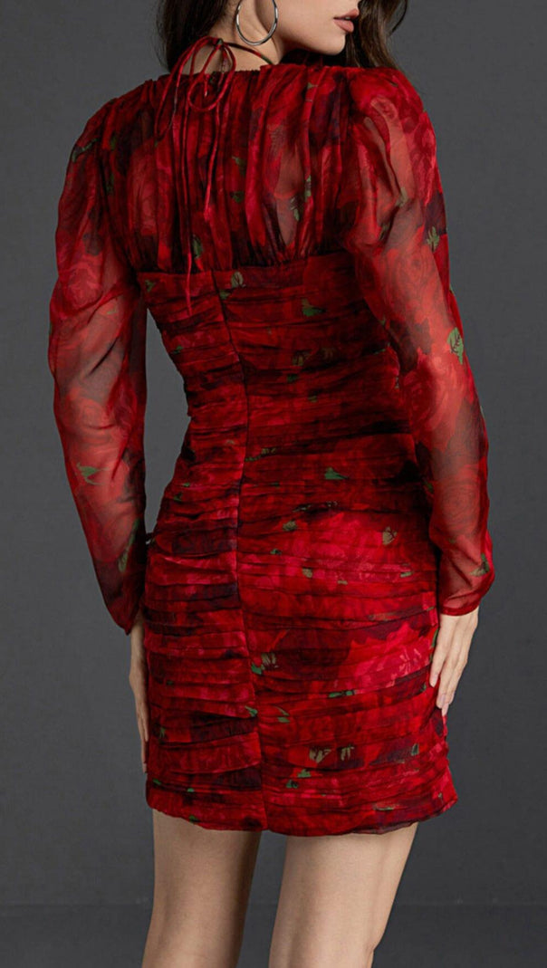 AIIZIE V NECK ROSE PRINTED MINI DRESS - product image