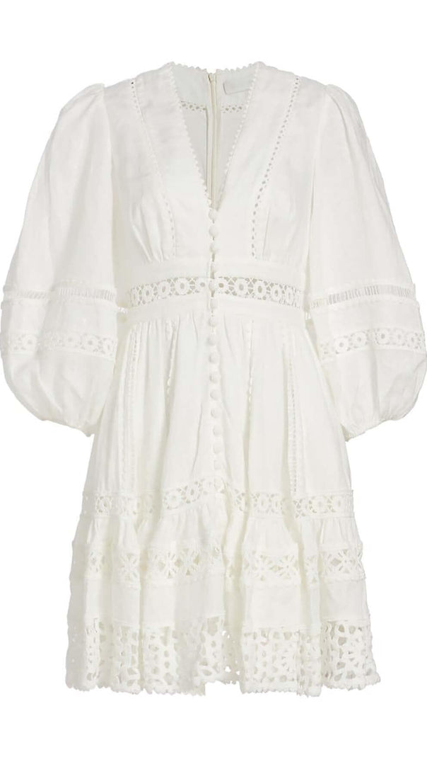AIIZIE V-NECK BOTTON MIDI DRESS IN WHITE - product image