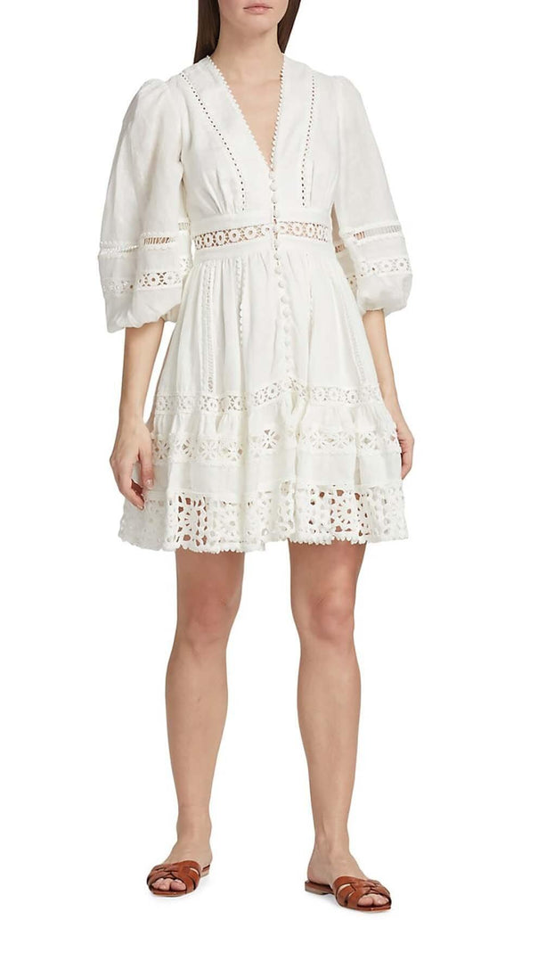 AIIZIE V-NECK BOTTON MIDI DRESS IN WHITE - product image