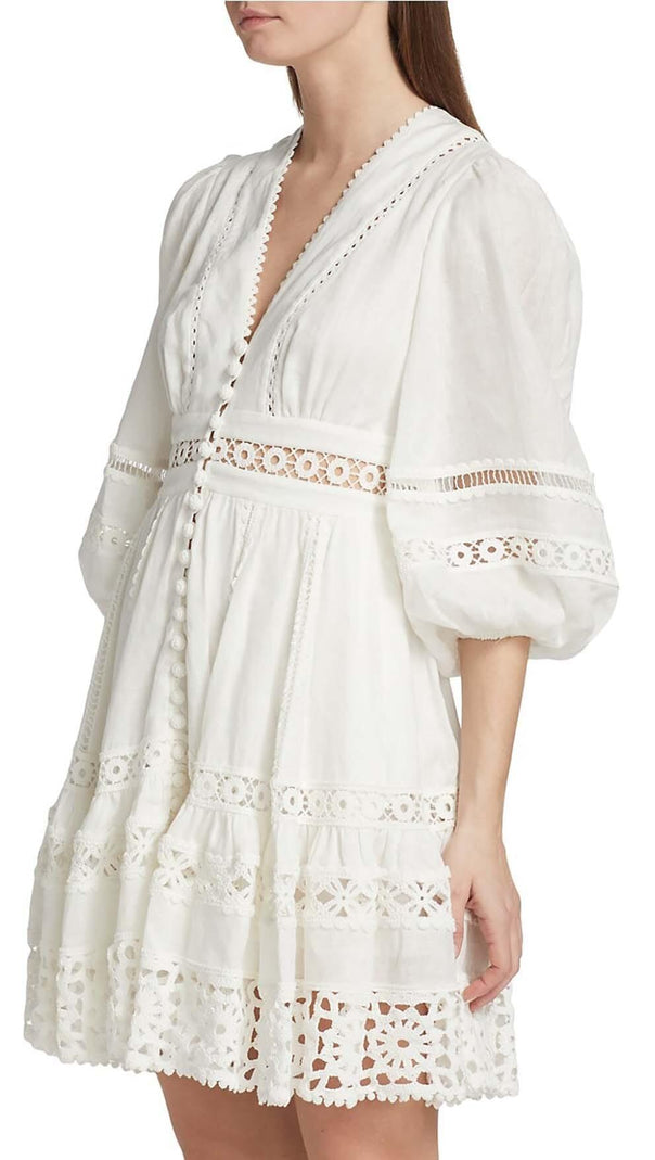 AIIZIE V-NECK BOTTON MIDI DRESS IN WHITE - product image